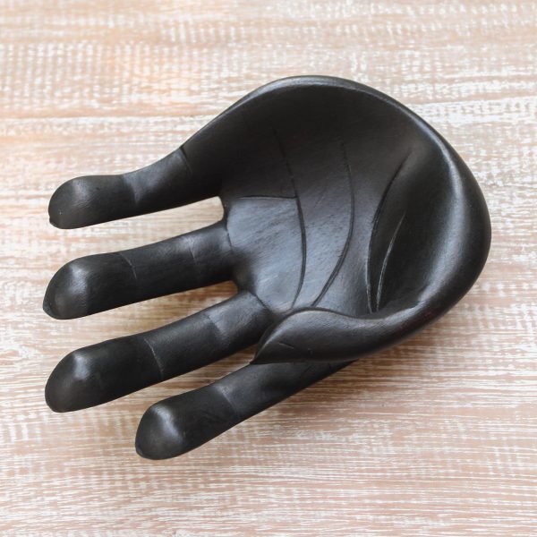 Black Palm Hand-Carved Wood Sculpture of a Hand in Black from Indonesia For Sale