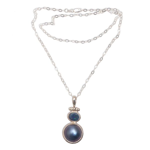 Blue Ocean Dream Modern Sterling Silver and Cultured Pearl Pendant Online now