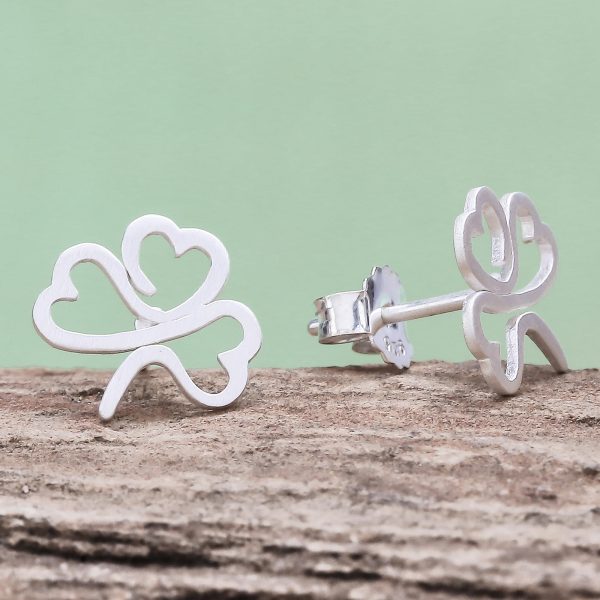 Beautiful Clover Sterling Silver Clover Stud Earrings from Thailand For Cheap