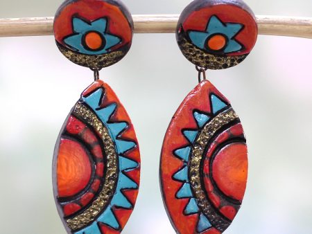 Ancient Inspiration Colorful Ceramic Dangle Earrings by Indian Artisans on Sale