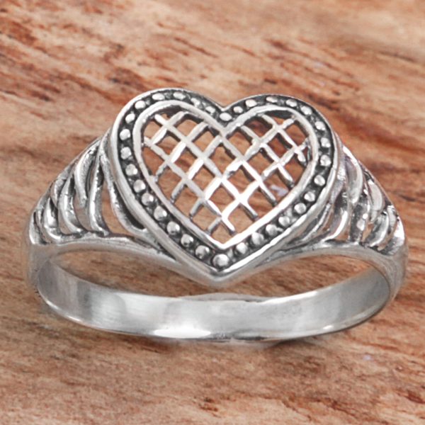 Bali Heart Sterling Silver Heart Shaped Cocktail Ring from Indonesia Online Sale