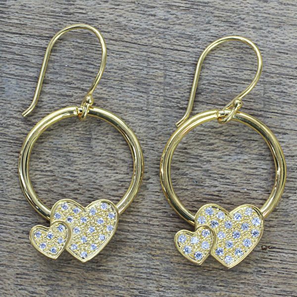 Adorable Hearts Gold Plated 925 Silver & Cubic Zirconia Butterfly Earrings For Sale