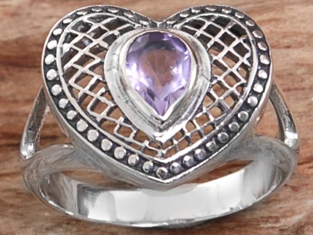 Bali Heart in Purple Sterling Silver Amethyst Heart Cocktail Ring from Indonesia Online Hot Sale