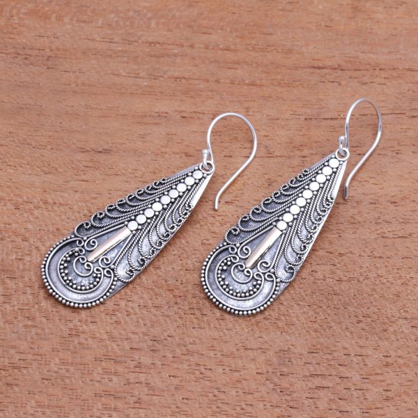 Balinese Culture Handmade Gold Accented Sterling Silver Dangle Earrings Fashion