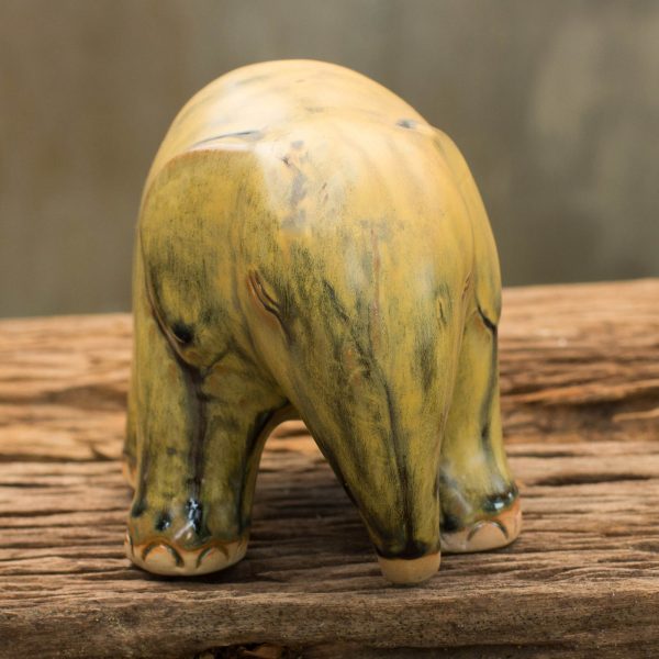 Yellow Elephant Mottled Yellow Celadon Ceramic Figurine Supply