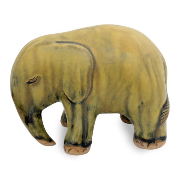 Yellow Elephant Mottled Yellow Celadon Ceramic Figurine Supply