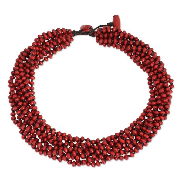 Bangkok Belle Red Torsade Necklace Wood Beaded Jewelry For Discount