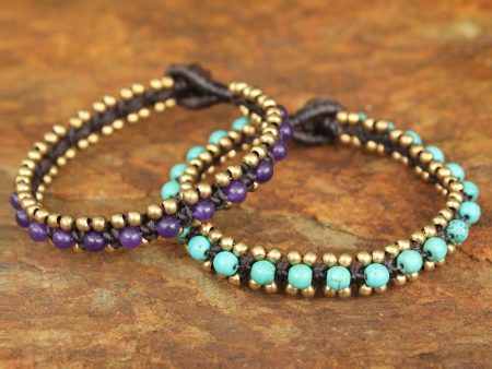 Blue Purple Aryuveda Hand Made Quartz and Resin Beaded Bracelets (Pair) Hot on Sale