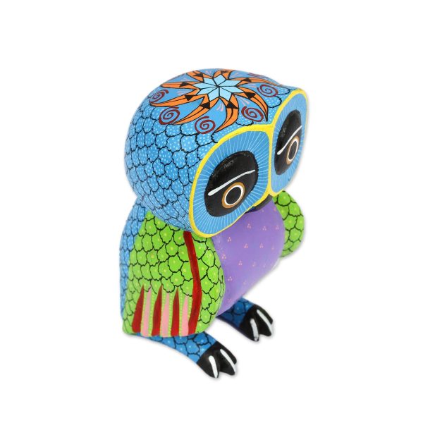 Night Fantasy Wood Owl Sculpture with Hand Painted Star Design from Mexico Online Sale