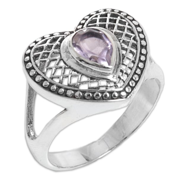 Bali Heart in Purple Sterling Silver Amethyst Heart Cocktail Ring from Indonesia Online Hot Sale