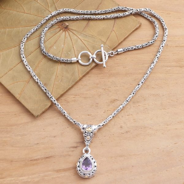 Alluring Danger in Purple Gold Accented Sterling Silver Amethyst Pendant Necklace Cheap