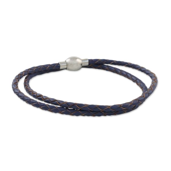 Blue Charm Leather Wrap Bracelet in Blue (15 in.) from Thailand Hot on Sale