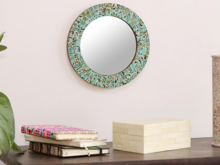 Aqua Splash Aqua and Lime Round Glass Mosaic Mirror from India Online Hot Sale