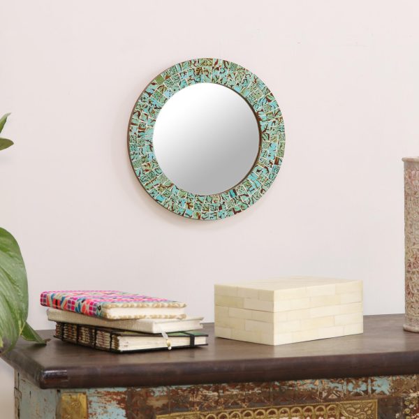 Aqua Splash Aqua and Lime Round Glass Mosaic Mirror from India Online Hot Sale