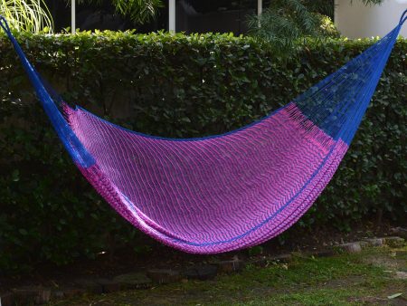 Berry Blossom Hand Woven Pink and Blue Nylon Hammock from Mexico (Double) Online now