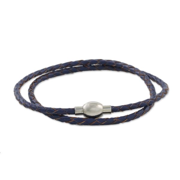 Blue Charm Leather Wrap Bracelet in Blue (15 in.) from Thailand Hot on Sale