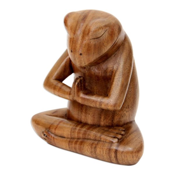 Asana Pose Yoga Frog Carved Wood Sculpture Discount