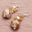 Beautiful Glam in Brown Multi-Gemstone Beaded Cluster Earrings in Brown Supply