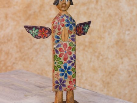 Angel of Peace Artisan Crafted Antiqued Pinewood Angel Sculpture For Discount