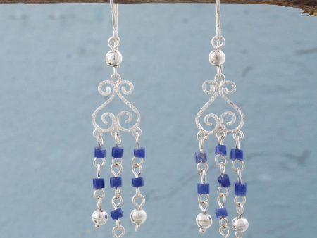 Blue Curls Sodalite and Sterling Silver Chandelier Earrings from Peru Online now