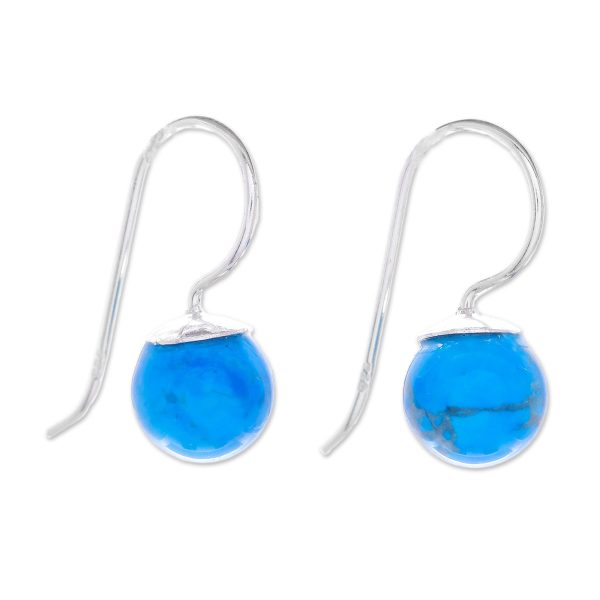 Beautiful Orbs Sterling Silver and Recon. Turquoise Drop Earrings Hot on Sale