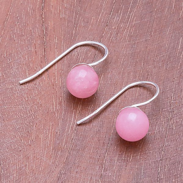 Beautiful Orbs Round Rose Quartz Drop Earrings from Thailand Online Hot Sale