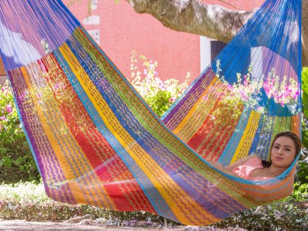 Beach Breeze Hand Crafted Multi-Color Striped Nylon Double-Sized Hammock Cheap