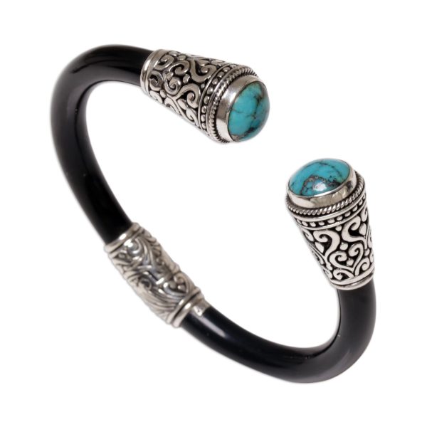 Beauty of Bali Sterling Silver and Natural Turquoise Balinese Cuff Bracelet Hot on Sale