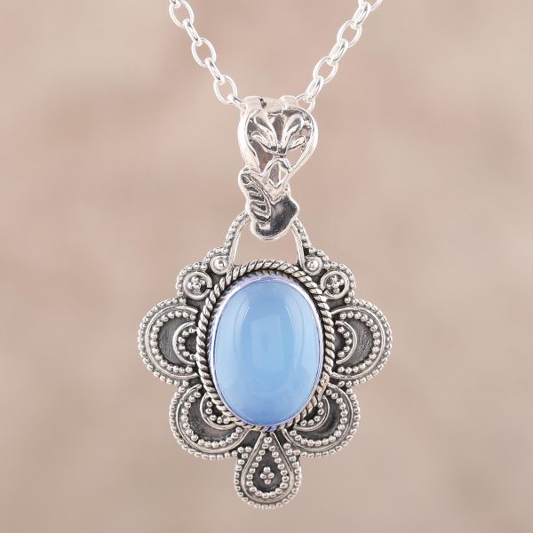 Blue Antique Radiance Handcrafted Antique Style Silver and Chalcedony Necklace For Cheap