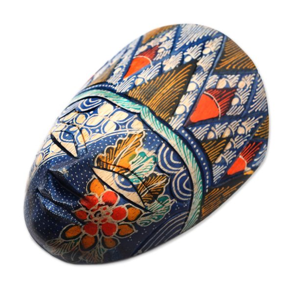 Blue Princess Batik Wood Mask in Blue and Multicolor from Java Discount