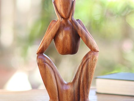 Boredom Natural Suar Wood Sculpture of Bored Figure Sale