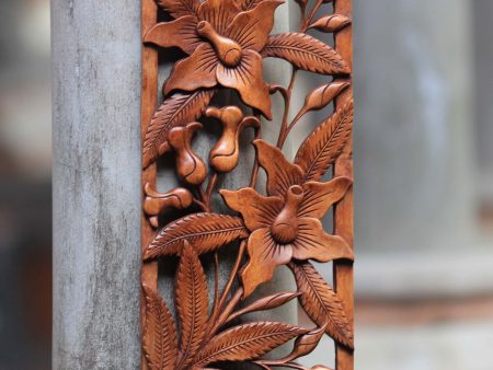 Balinese Orchids Floral Wood Wall Sculpture Hot on Sale