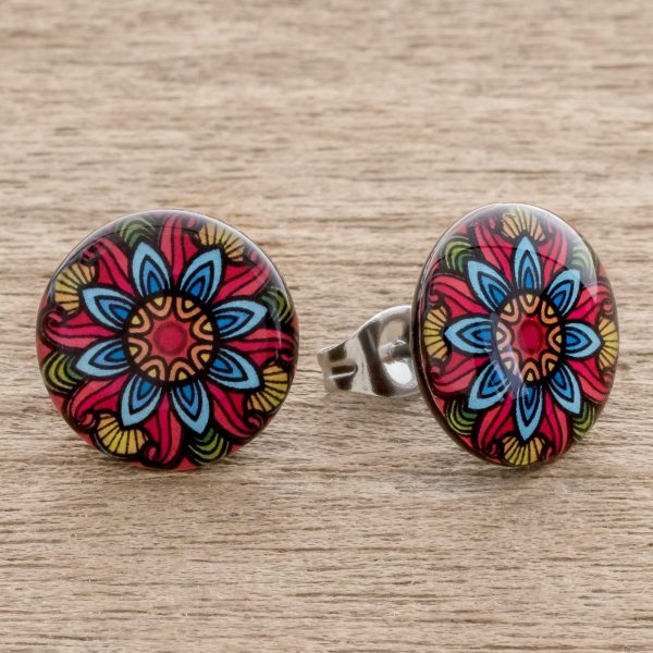 Multicolored Splendor Multicolored Resin and Paper Stud Earrings from Costa Rica Supply