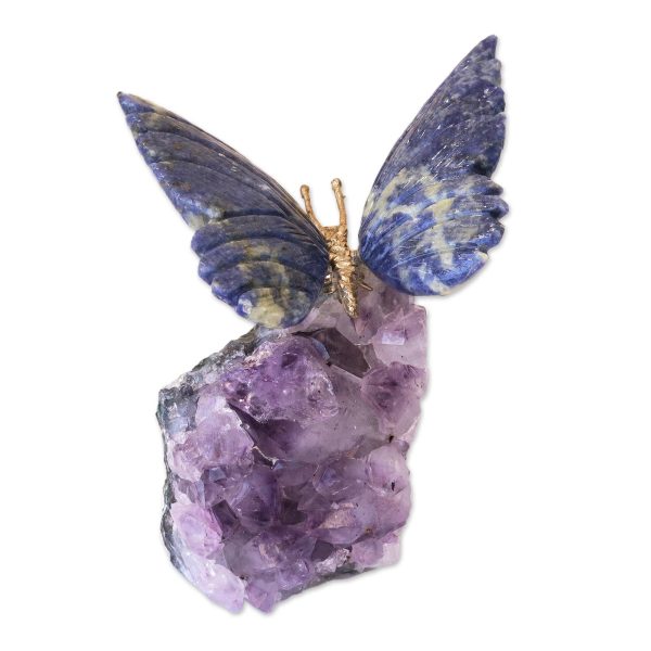 Blue Morpho Butterfly Petite Sodalite and Amethyst Morpho Butterfly Sculpture Online Sale