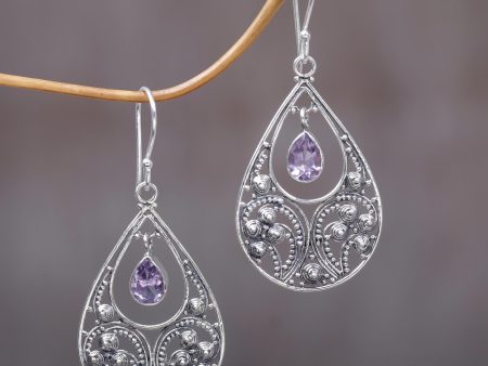 Bali Crest Amethyst and Sterling Silver Dangle Earrings For Cheap