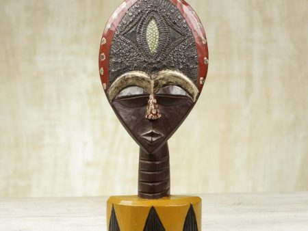 Biakoye Mask Ghanaian Sese Wood Mask Sculpture with Aluminum Plating Online Sale