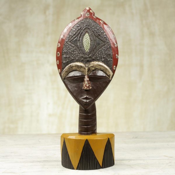 Biakoye Mask Ghanaian Sese Wood Mask Sculpture with Aluminum Plating Online Sale