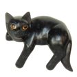 Black Cat Relaxes Signed Balinese Black Cat Sculpture For Sale