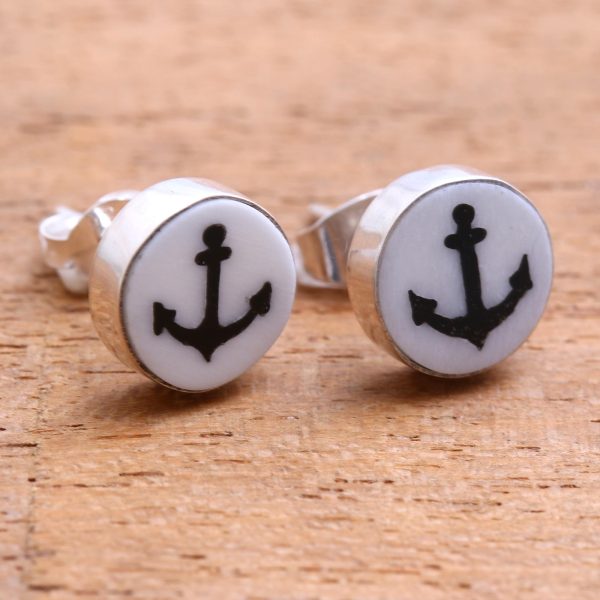 Black Anchor Anchor Motif Bone Stud Earrings from Bali Cheap