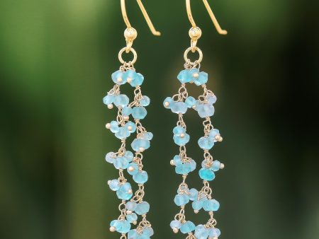 Arctic Dream Gold-Plated Apatite Waterfall Earrings from Thailand For Sale