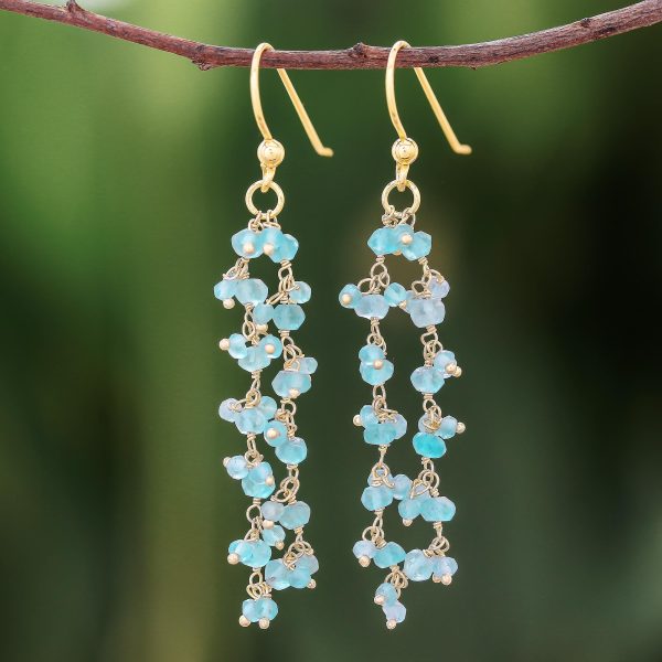 Arctic Dream Gold-Plated Apatite Waterfall Earrings from Thailand For Sale