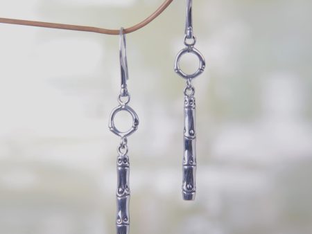 Bamboo Stalk Engraved Bamboo Motif 925 Sterling Silver Dangle Earrings Online Sale