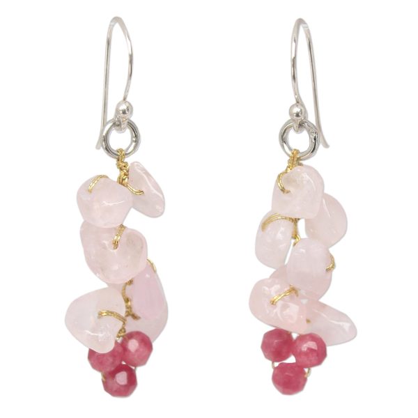 Afternoon Pink Handmade Beaded Rose Quartz Earrings Sale