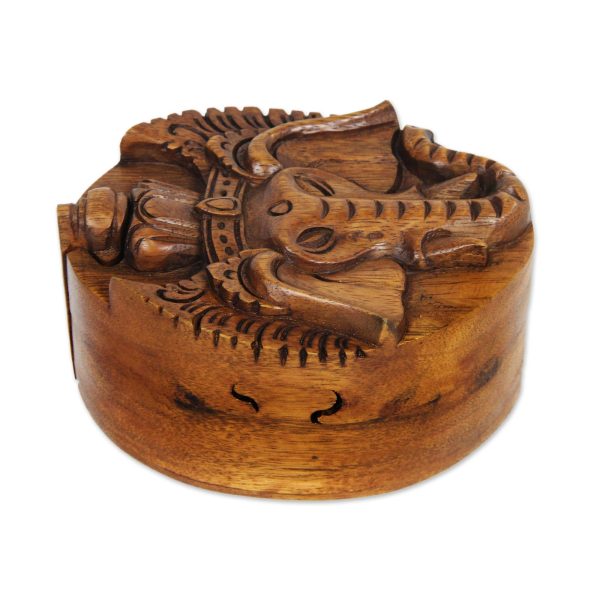 Auspicious Ganesha Hand Carved Balinese Wood Puzzle Box Supply