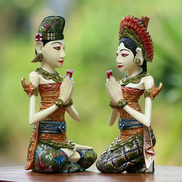 Balinese Bride and Groom Balinese Bride and Groom Handcrafted Wood Sculptures (Pair) Online Sale