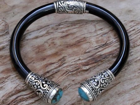 Beauty of Bali Sterling Silver and Natural Turquoise Balinese Cuff Bracelet Hot on Sale