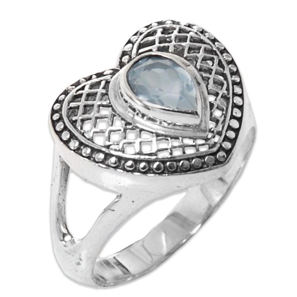 Bali Heart in Blue Sterling Silver Blue Topaz Heart Cocktail Ring Indonesia Online now