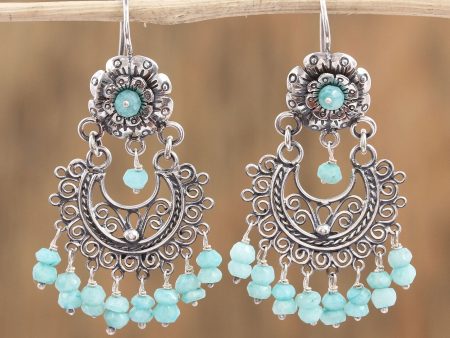 Blooming Elegance Floral Amazonite Chandelier Earrings from Mexico Fashion