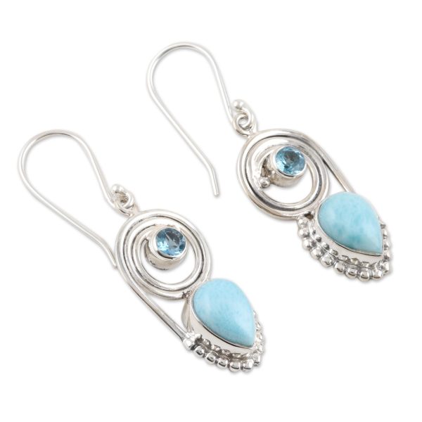 Wondrous Coil Dangle Earrings with Larimar and Blue Topaz Discount