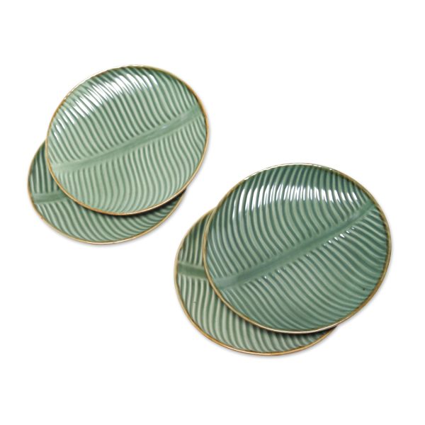 Banana Vibes Ceramic Banana Leaf Dessert Plates (Set of 4) from Bali Supply